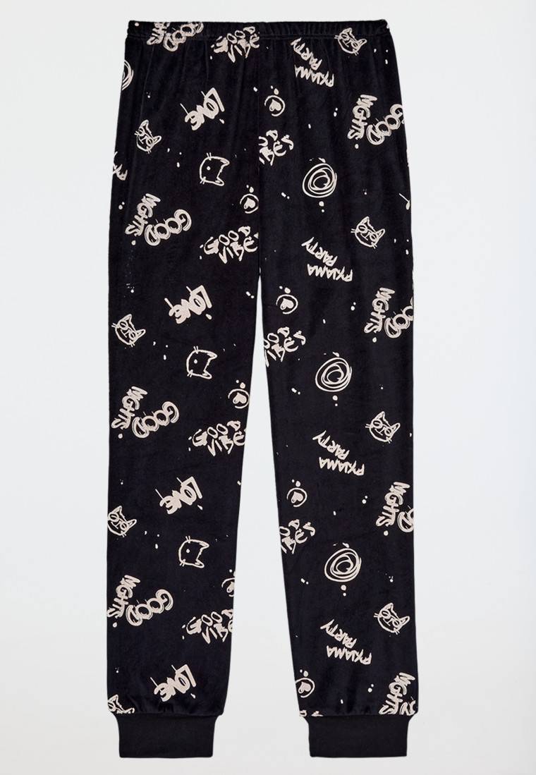 Schiesser Schlafanzug lang Velour Graffiti schwarz - Nightwear Letzte 3 Tage
