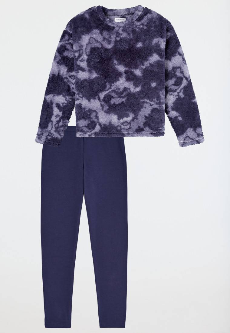 Schiesser Schlafanzug lang Plüsch-Shirt Leggings nachtblau - Nightwear Letzte 2 Tage