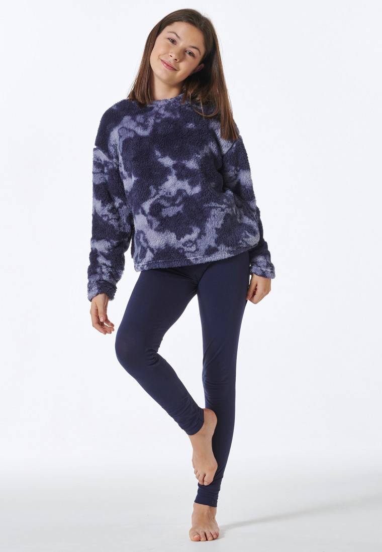 Schiesser Schlafanzug lang Plüsch-Shirt Leggings nachtblau - Nightwear Letzte 2 Tage