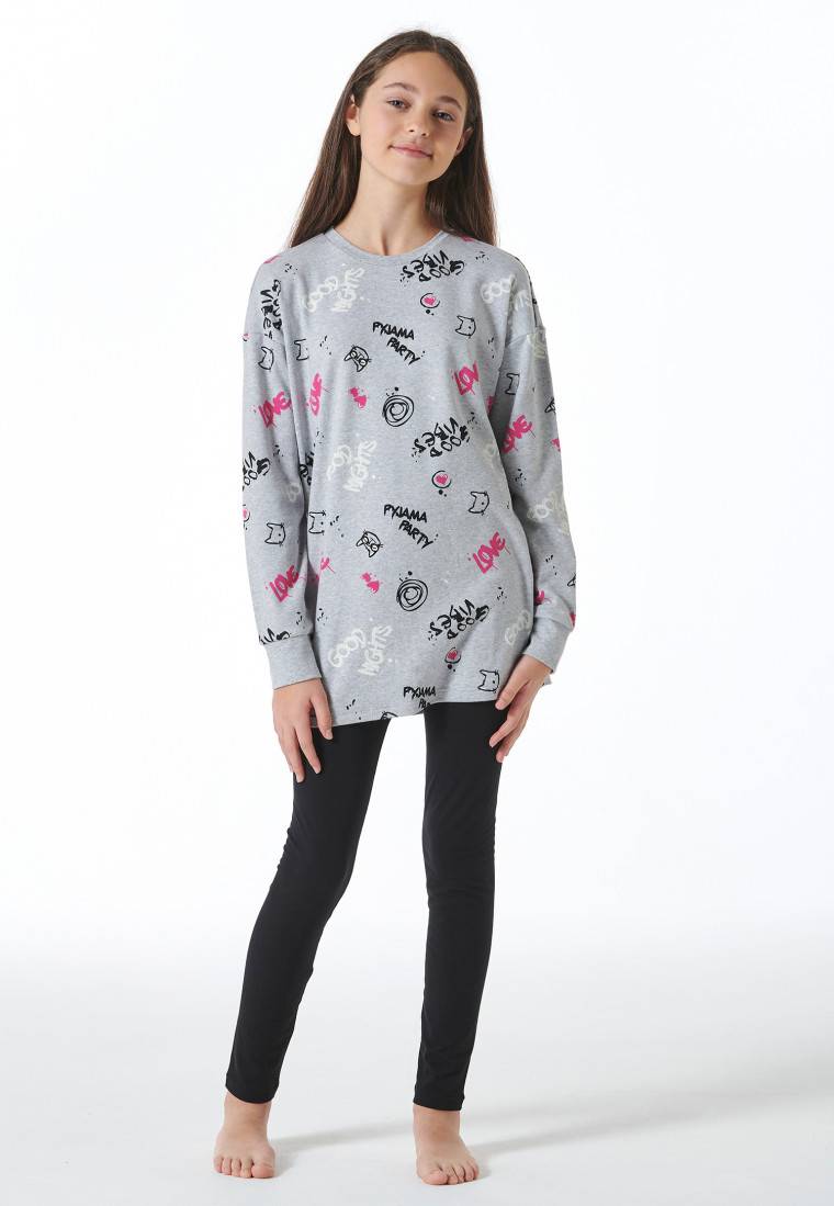 Schiesser Schlafanzug lang Interlock Shirt mit Leggings Graffiti grau-meliert - Nightwear Zeitbegrenzte Promotion