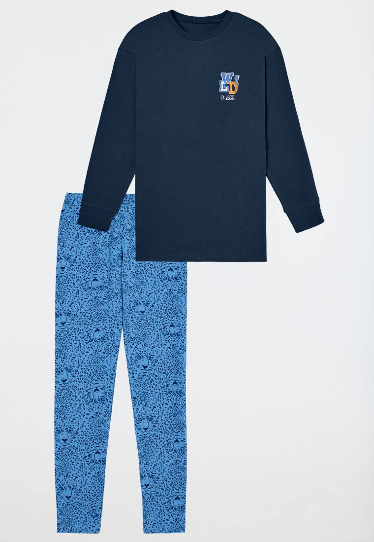 Schiesser Schlafanzug lang mit Leopardenmuster blau - Nightwear Bis zu 60% Rabatt