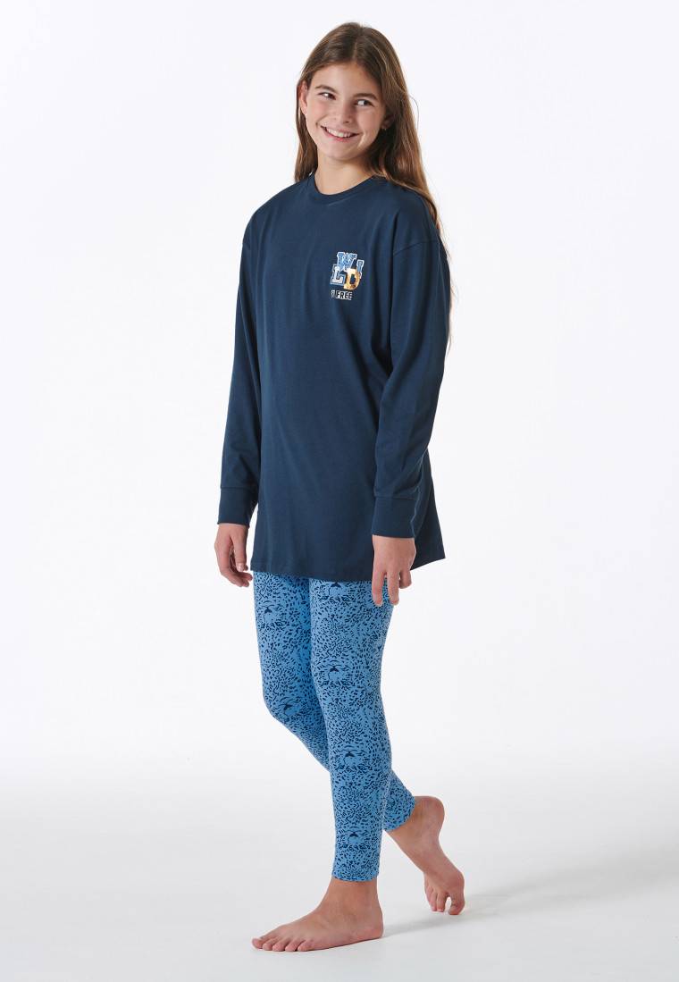 Schiesser Schlafanzug lang mit Leopardenmuster blau - Nightwear Bis zu 60% Rabatt