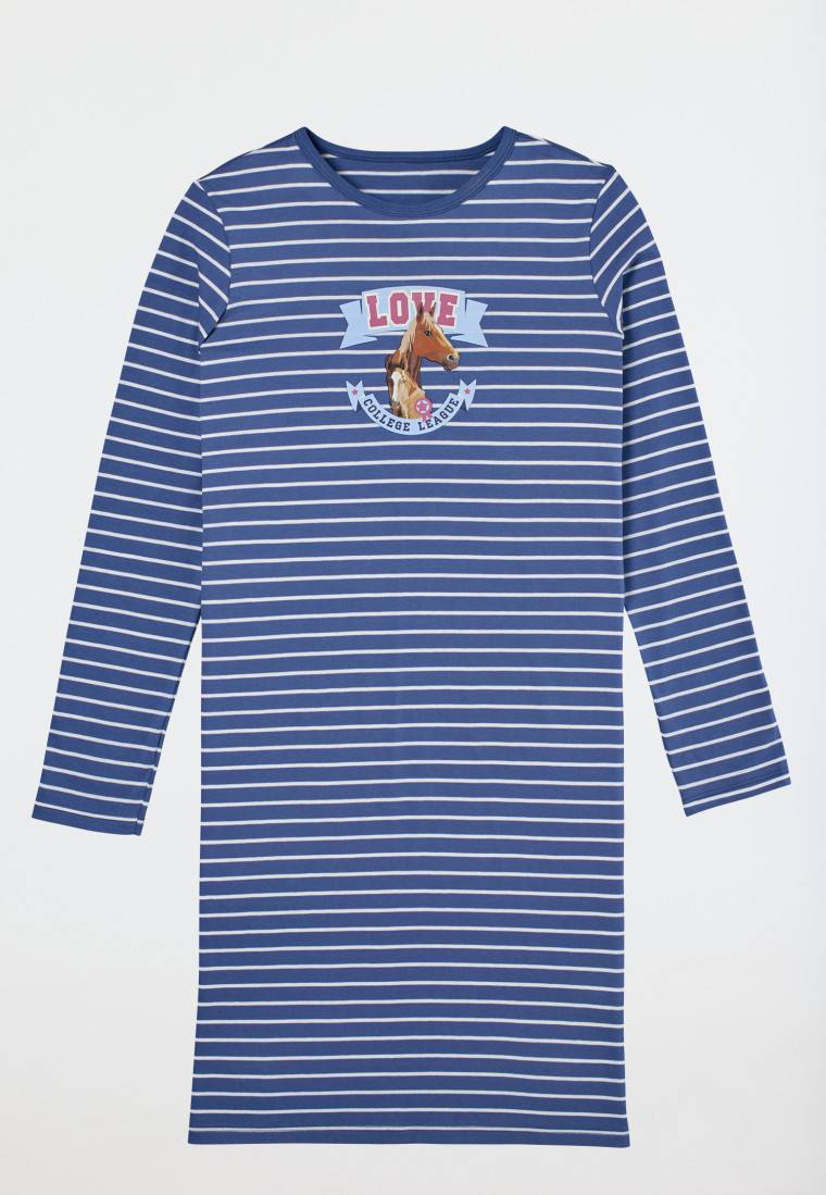 Schiesser Nachthemd langarm Organic Cotton Pferdeprint blau - Horse World Nur für heute