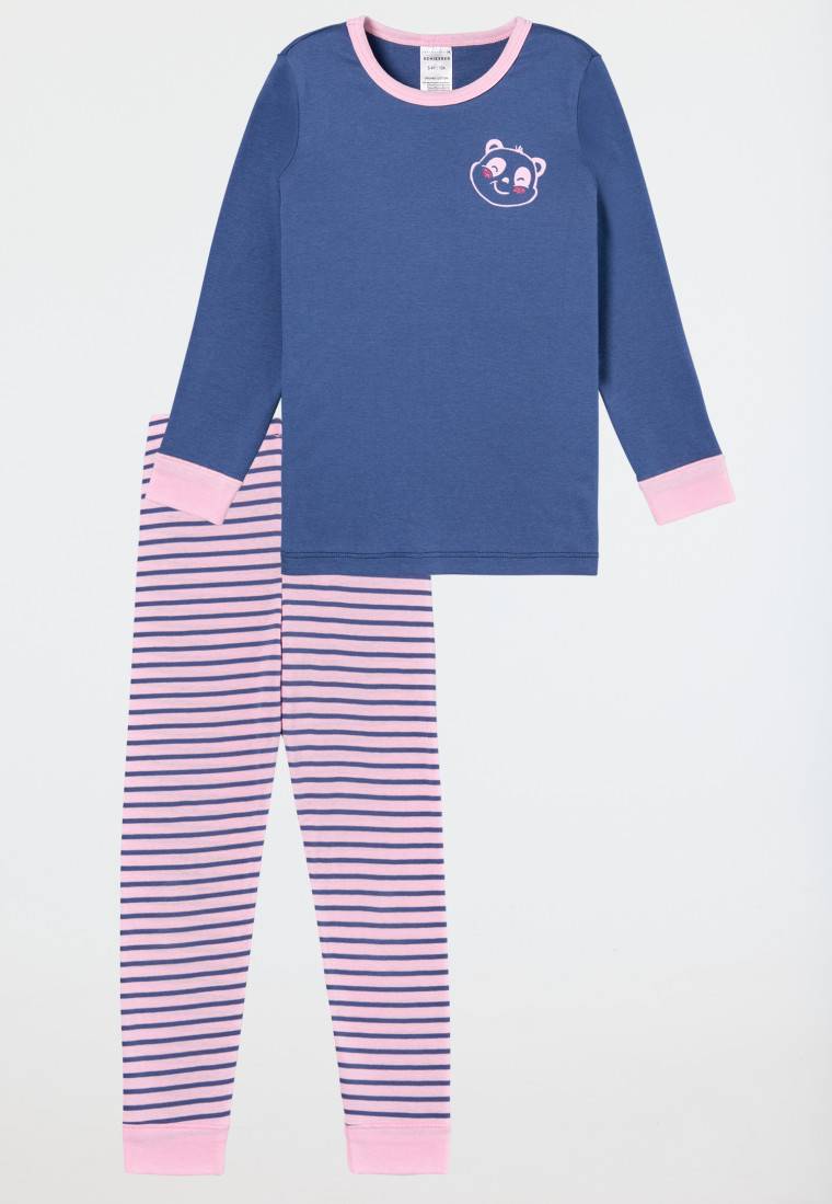 Schiesser Schlafanzug lang Feinripp Panda Ringel blau - Girls World Sonderangebot der Fabrik