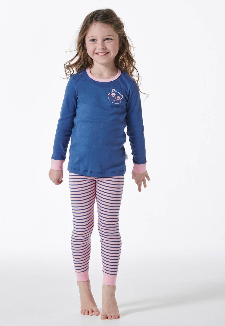 Schiesser Schlafanzug lang Feinripp Panda Ringel blau - Girls World Sonderangebot der Fabrik