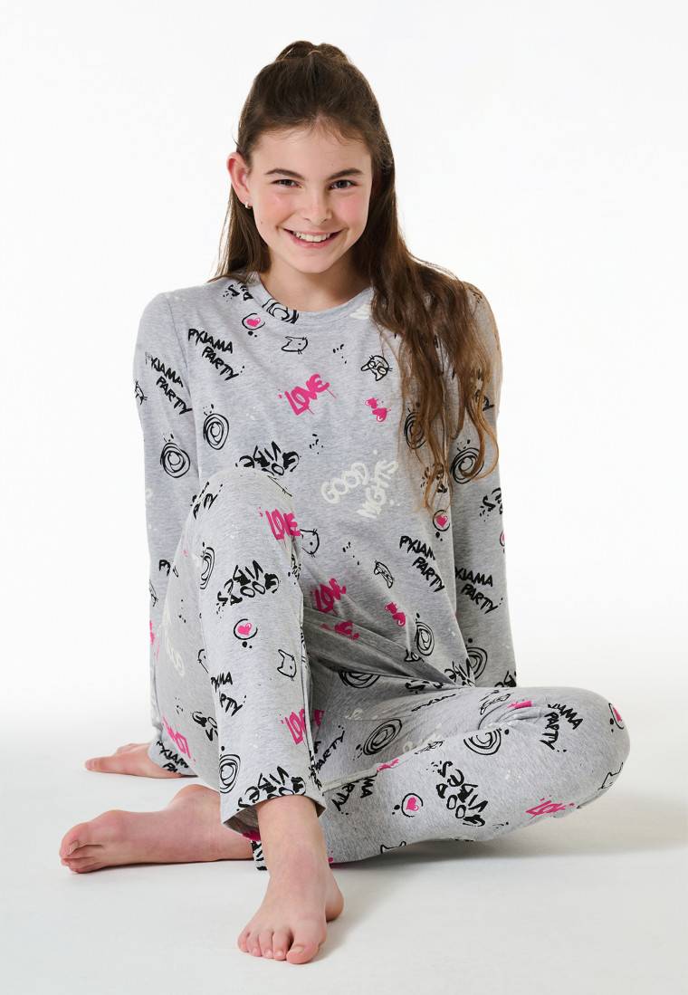 Schiesser Schlafanzug lang Graffiti grau-meliert - Nightwear Vierteljährliche Förderung