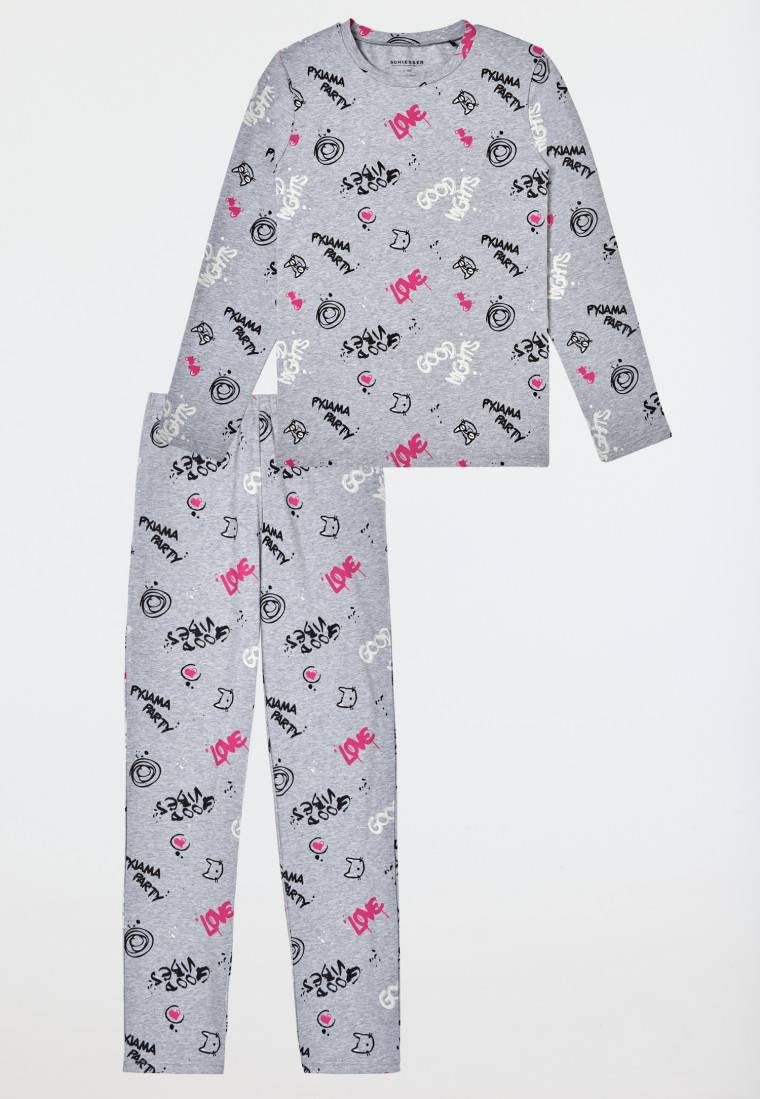 Schiesser Schlafanzug lang Graffiti grau-meliert - Nightwear Vierteljährliche Förderung