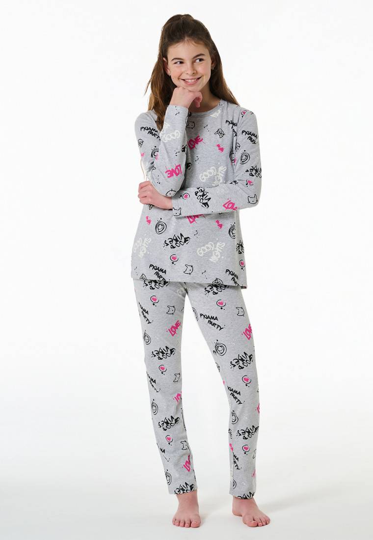 Schiesser Schlafanzug lang Graffiti grau-meliert - Nightwear Vierteljährliche Förderung