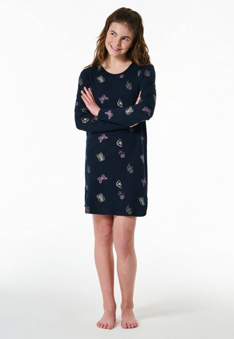 Schiesser Nachthemd langarm Interlock Traummotive nachtblau - Nightwear Bis zu 55% Rabatt