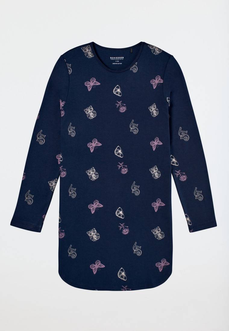 Schiesser Nachthemd langarm Interlock Traummotive nachtblau - Nightwear Bis zu 55% Rabatt