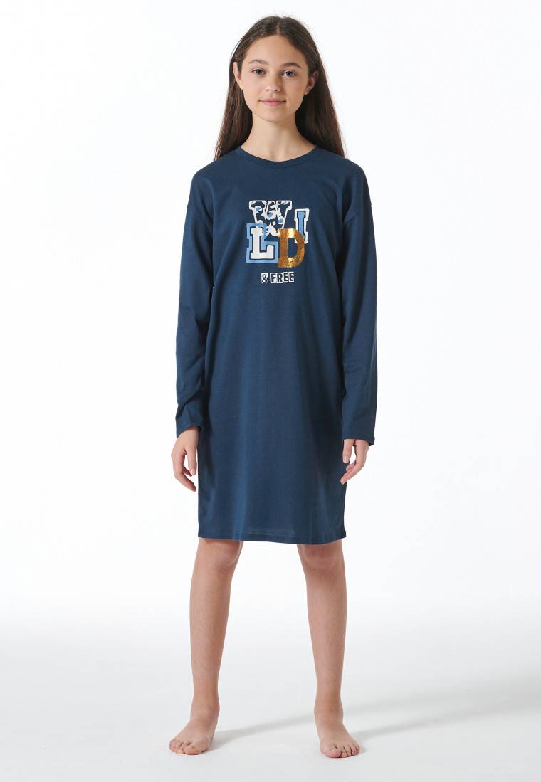 Schiesser Nachthemd langarm wild blau - Nightwear Nur noch ein Tag übrig