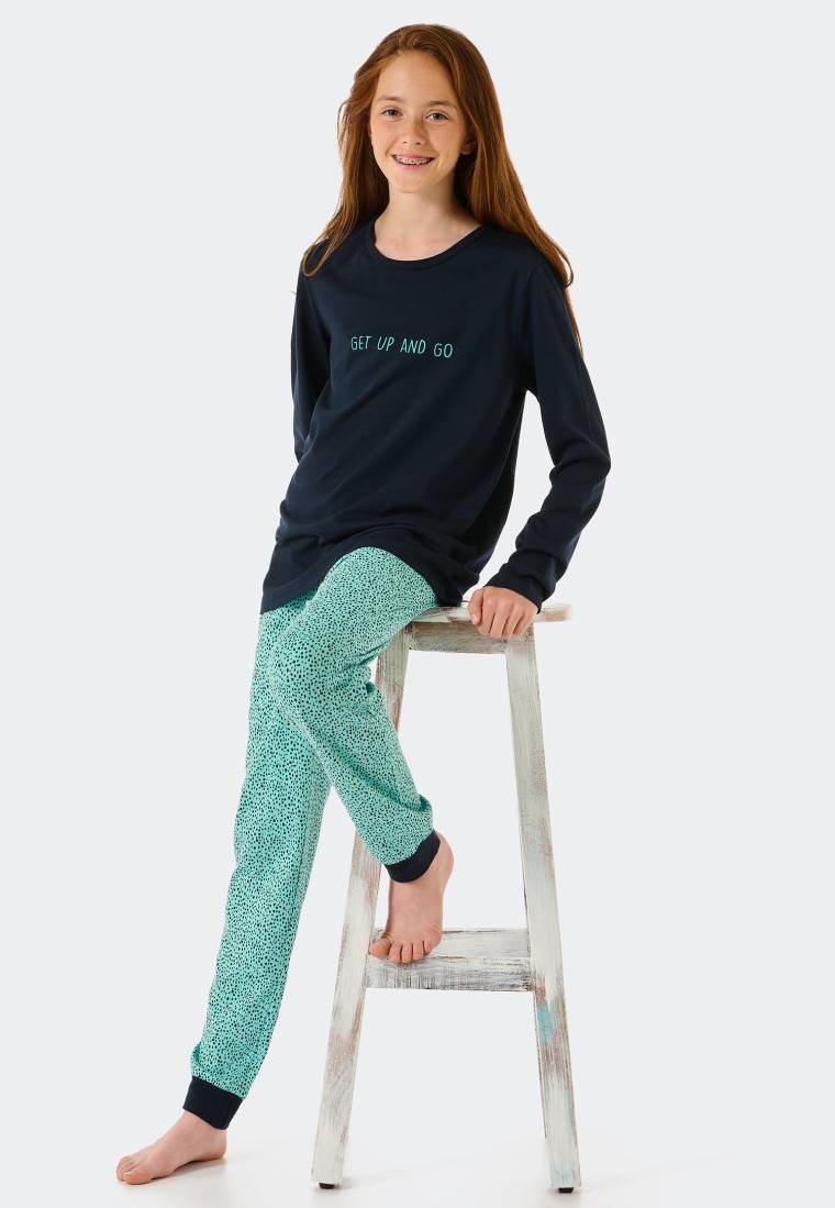 Schiesser Schlafanzug lang Organic Cotton Tupfen mint - Nightwear Riesige Rabatte