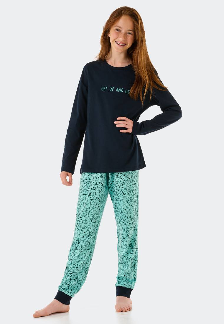 Schiesser Schlafanzug lang Organic Cotton Tupfen mint - Nightwear Riesige Rabatte