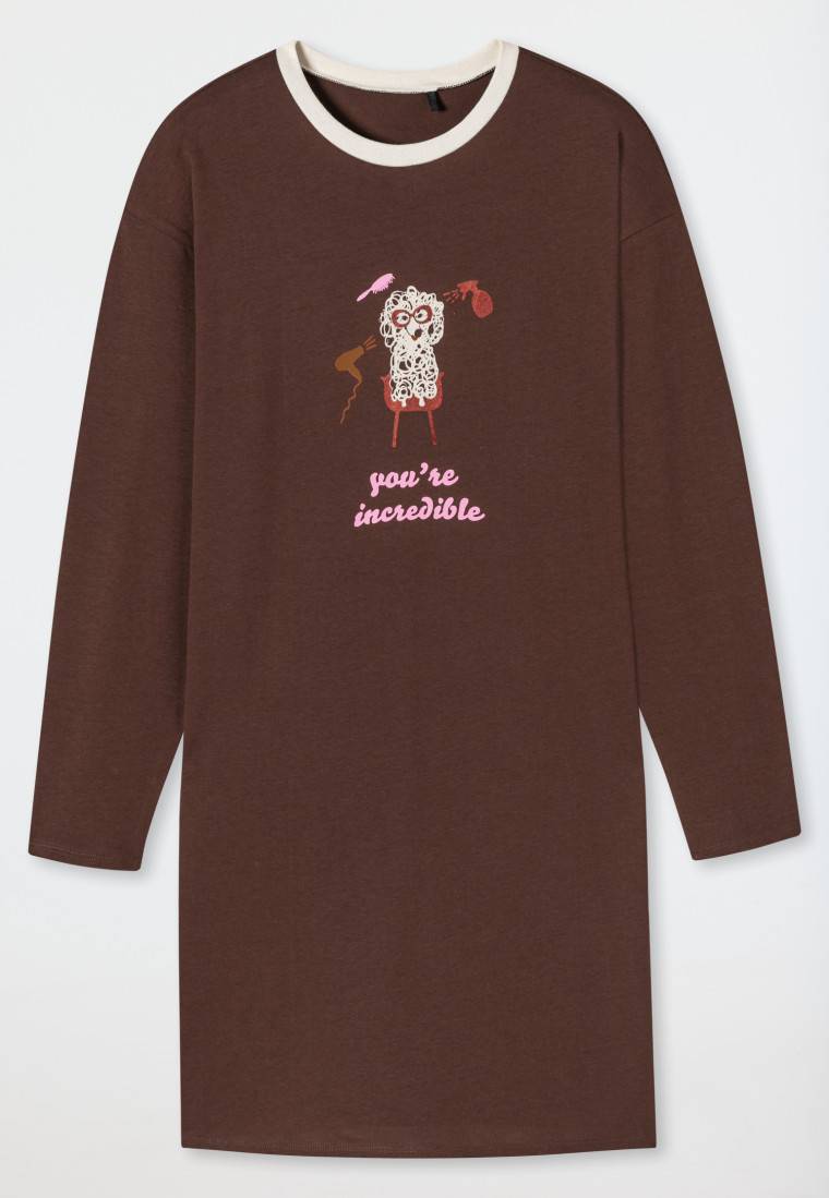 Schiesser Sleepshirt langarm Organic Cotton Hund braun - Teens Nightwear Fabrikladen