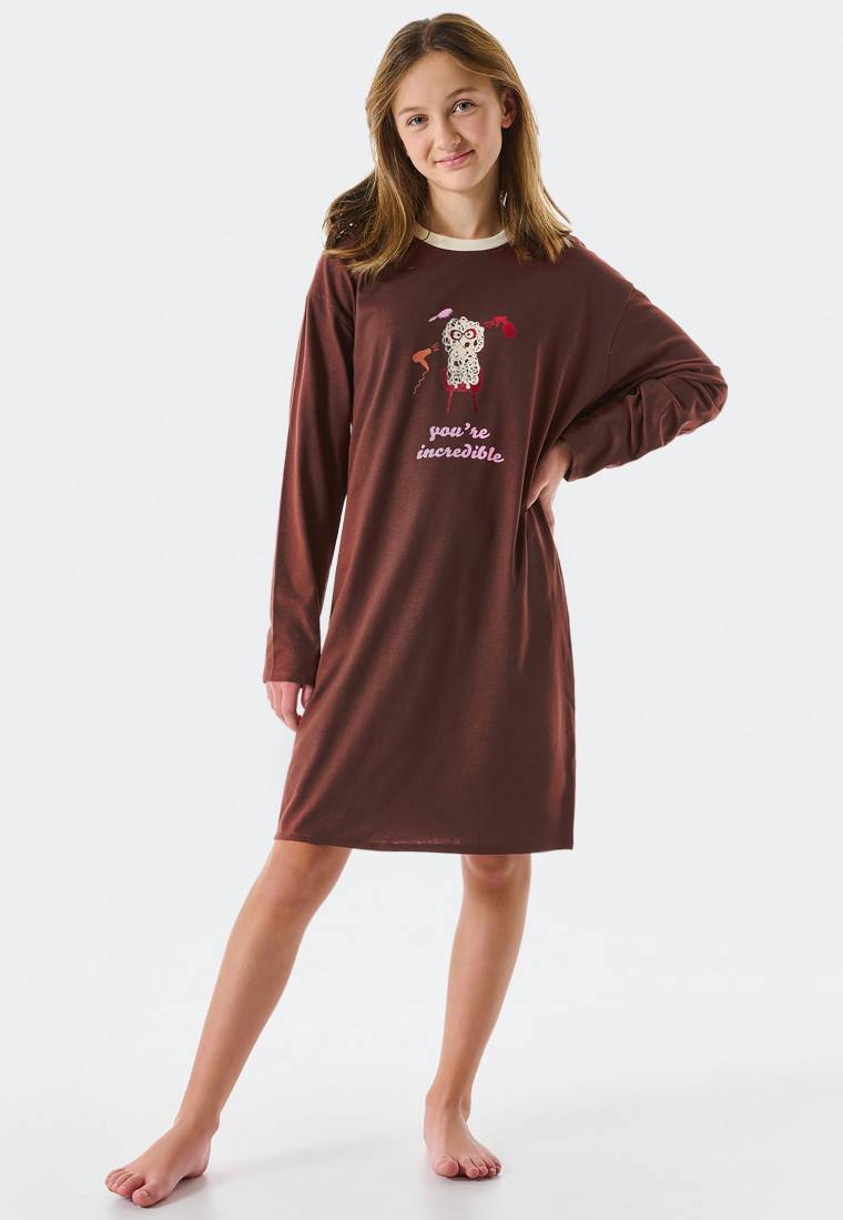Schiesser Sleepshirt langarm Organic Cotton Hund braun - Teens Nightwear Fabrikladen