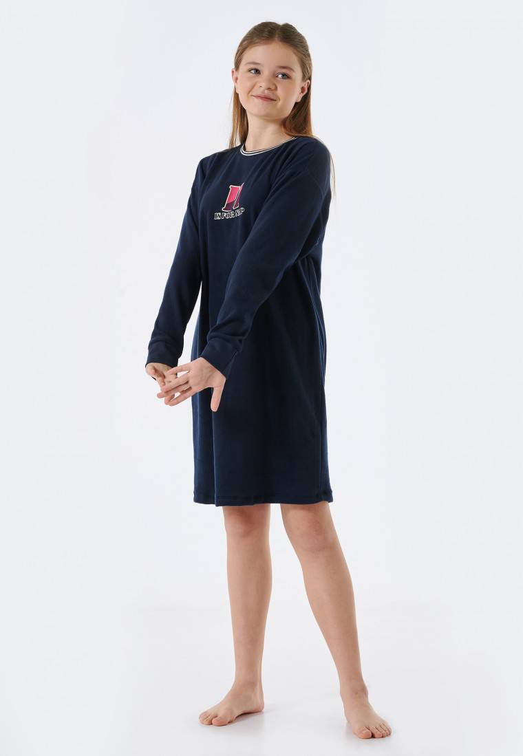 Schiesser Sleepshirt langarm Fleece Bündchen nachtblau - Teens Nightwear Begrenzt auf 3 Tage
