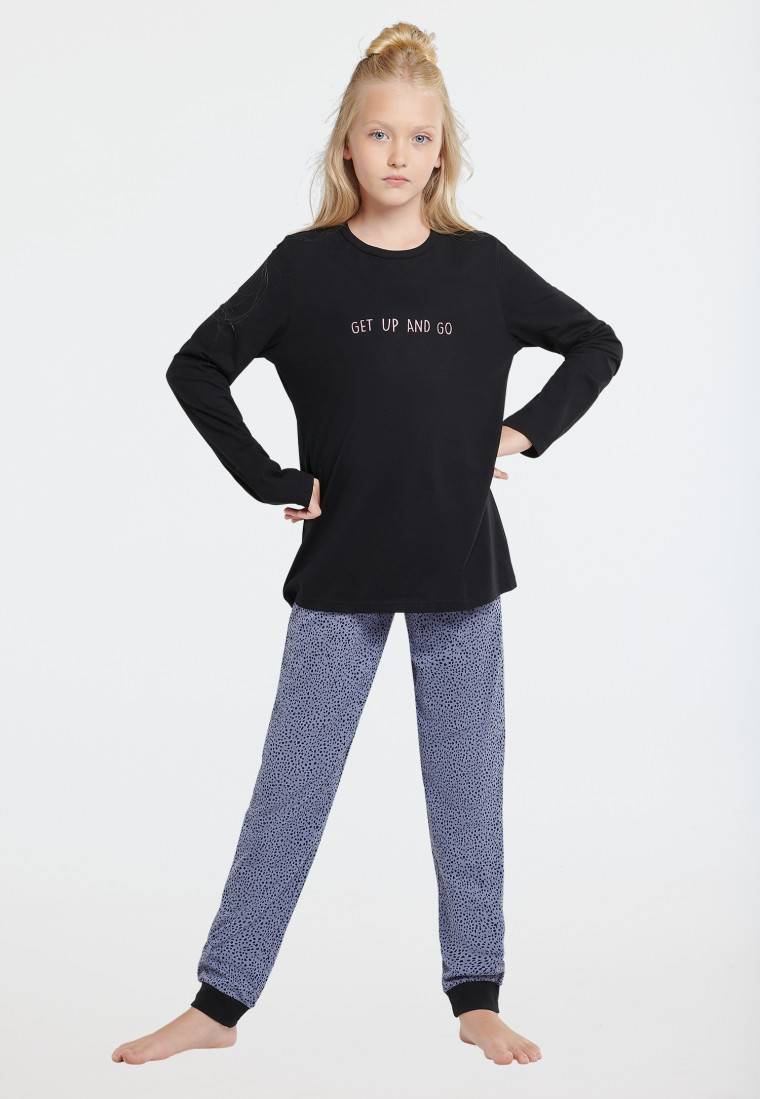 Schiesser Schlafanzug lang Organic Cotton Tupfen schwarz - Nightwear Speichern exportieren