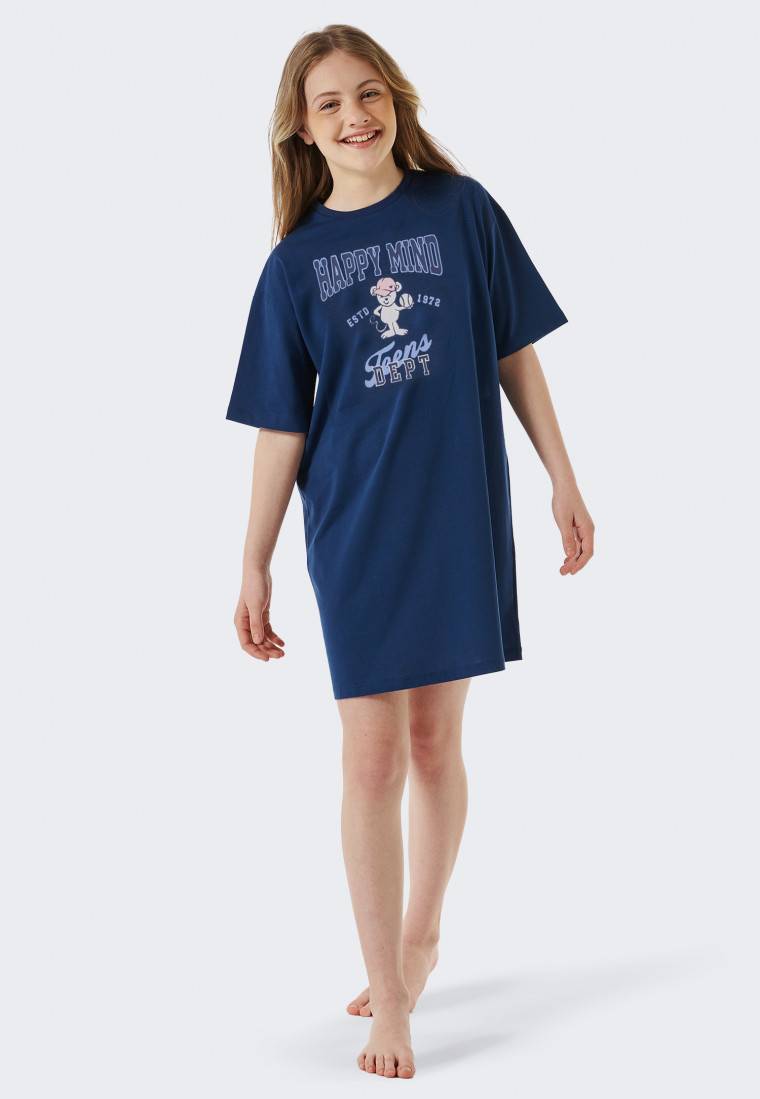 Schiesser Sleepshirt kurzarm Organic Cotton College Maus nachtblau - Nightwear Im Verkauf
