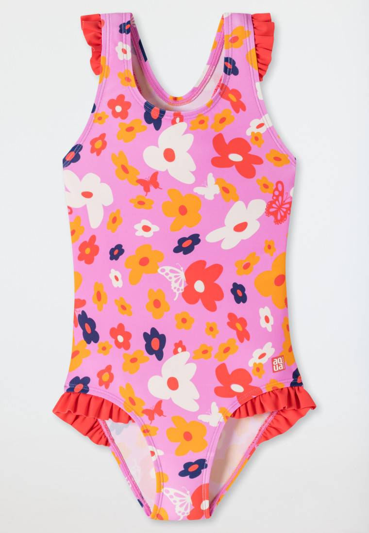 Schiesser Badeanzug Wirkware Blumen Schmetterlinge Rüschen rosa - Aqua Kids Girls 2025