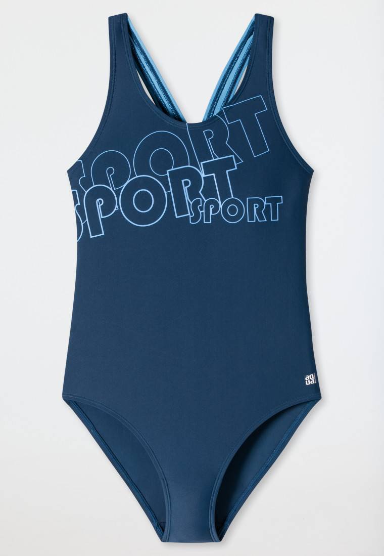 Schiesser Badeanzug Wirkware recycelt LSF40+ Racerback Sport blau - Aqua Teen Girls Verkauf