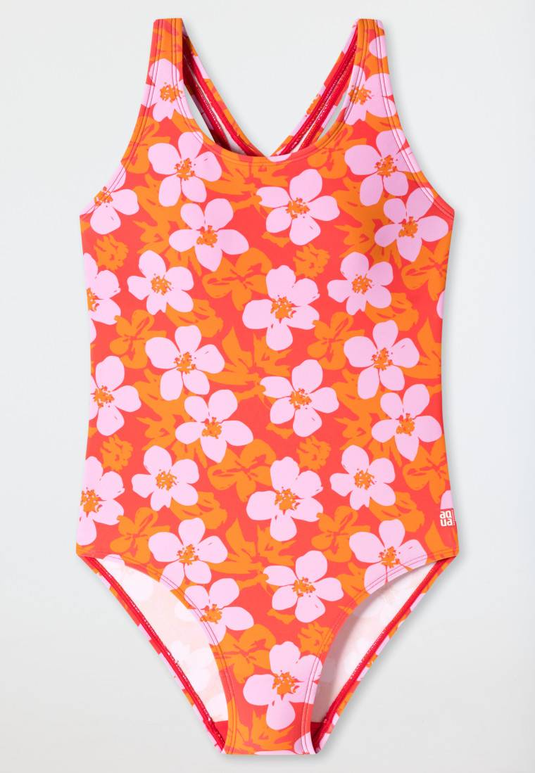Schiesser Badeanzug Wirkware recycelt LSF40+ Racerback Blumen rot - Aqua Teen Girls Günstiger Verkauf