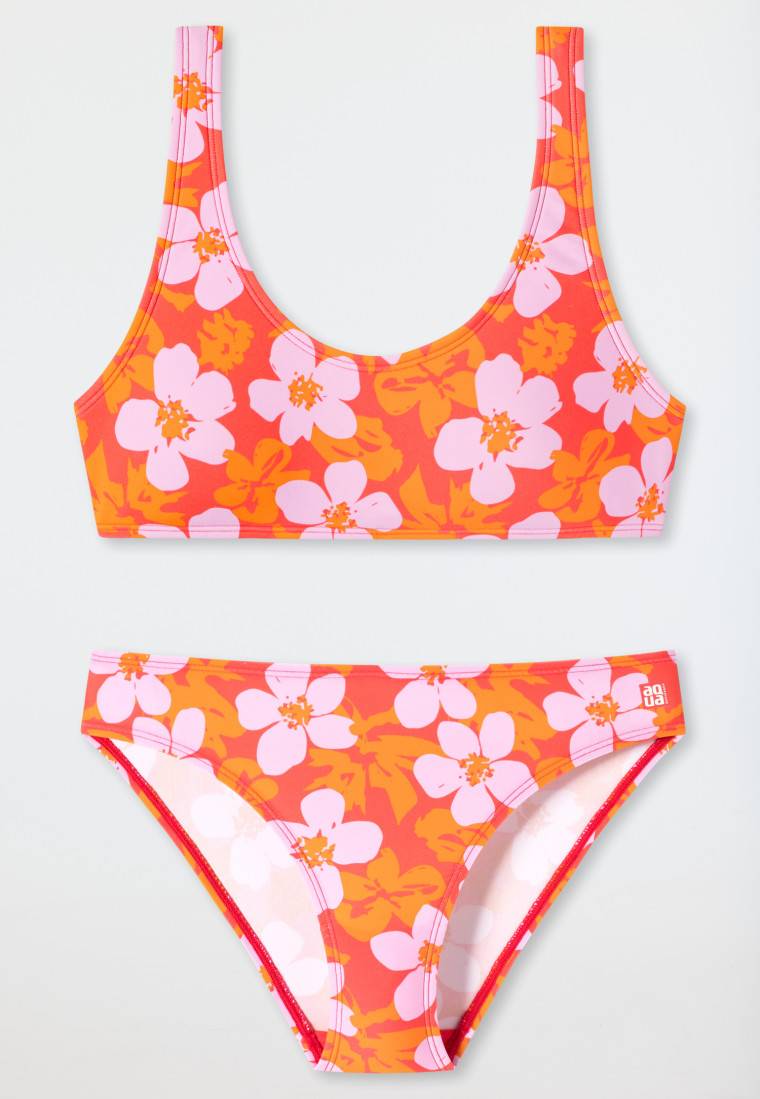 Schiesser Bustier-Bikini Wirkware recycelt LSF40+ gefüttert Blumen rot - Aqua Teen Girls Blitzverkäufe