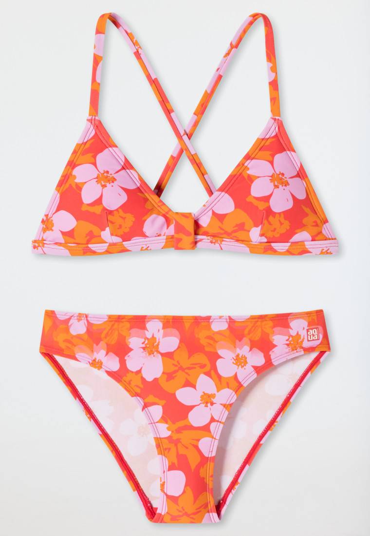 Schiesser Bustier-Bikini Wirkware recycelt LSF40+ Blumen rot - Aqua Teen Girls Kostenloser Versand