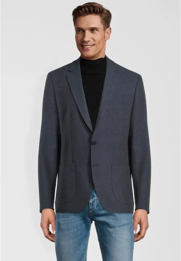 Steffen Klein Sakko Fischgrat Wolle in Marine Black Friday Preise