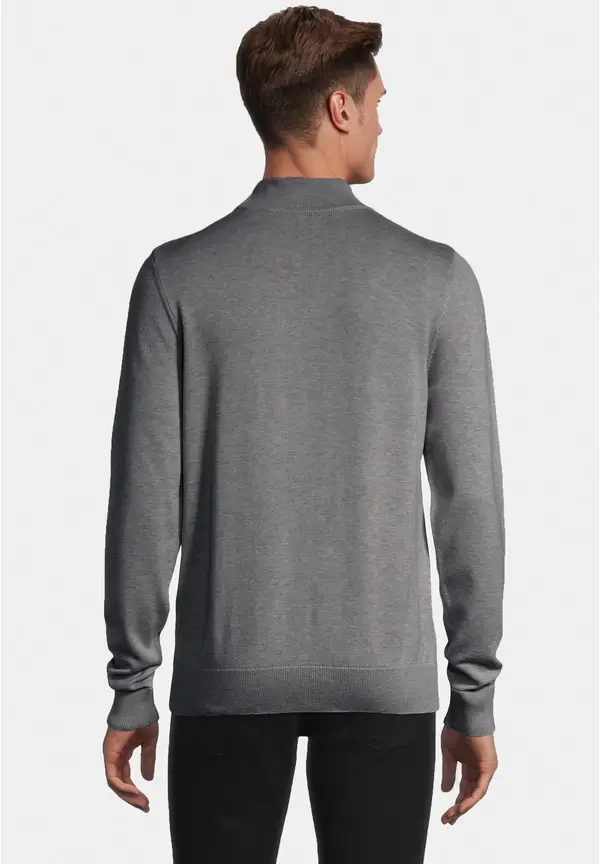 Steffen Klein Pullover Stehbund Baumwoll Mix in grau melange Rabatt