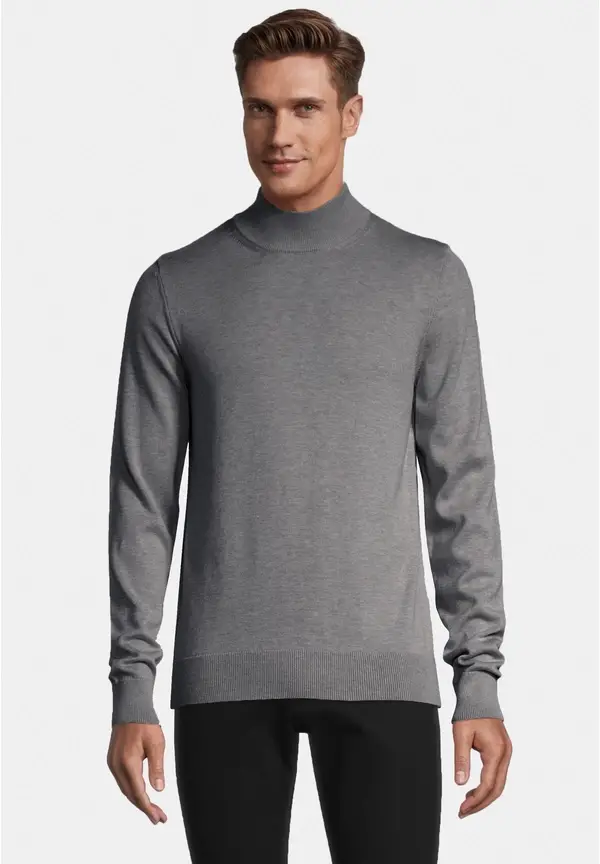 Steffen Klein Pullover Stehbund Baumwoll Mix in grau melange Rabatt