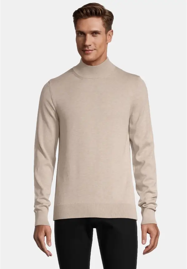 Steffen Klein Pullover Stehbund Baumwoll Mix in beige melange Günstig kaufen
