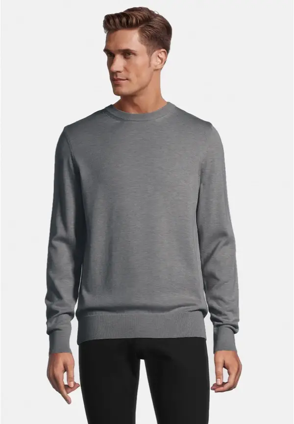 Steffen Klein Pullover Rundhals Baumwoll Mix in grau melange Versandkostenfrei