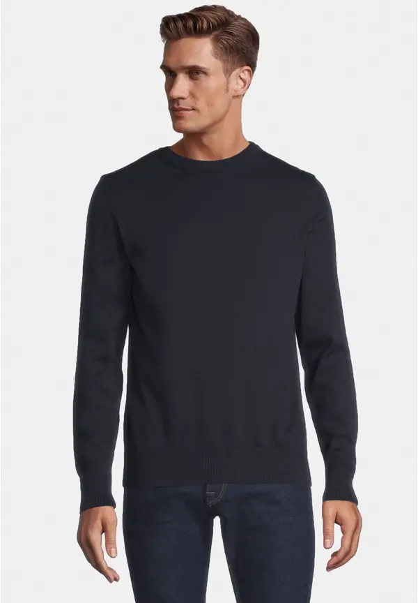 Steffen Klein Pullover Rundhals Baumwoll Mix in Marine Großer Ausverkauf