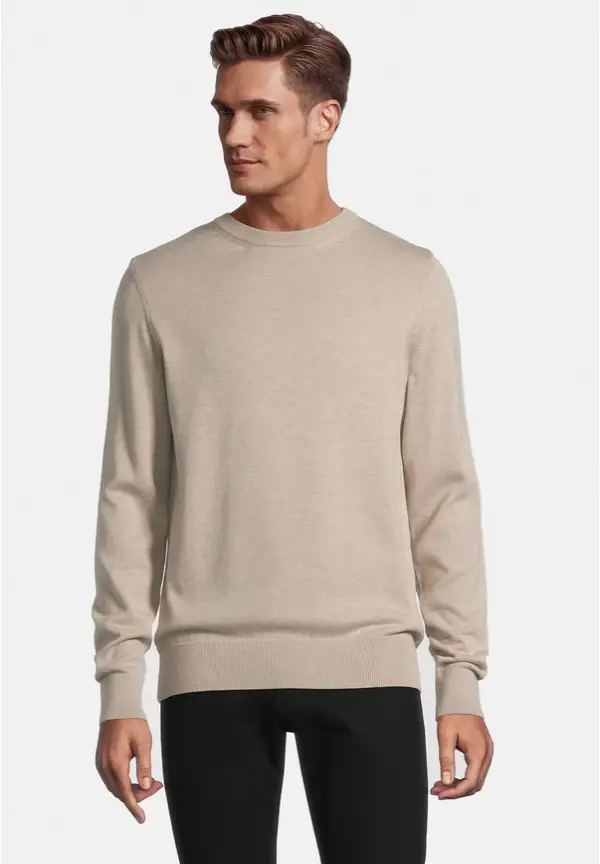 Steffen Klein Pullover Rundhals Baumwoll Mix in beige melange Flash Sale