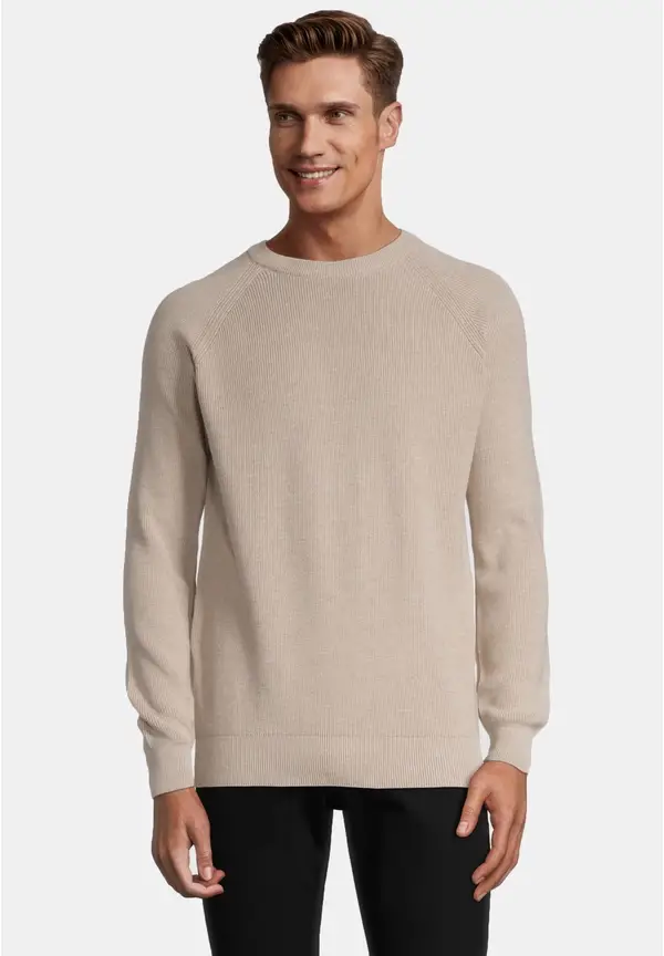 Steffen Klein Pullover Raglan Baumwoll Mix in beige melange Muttertagsangebot