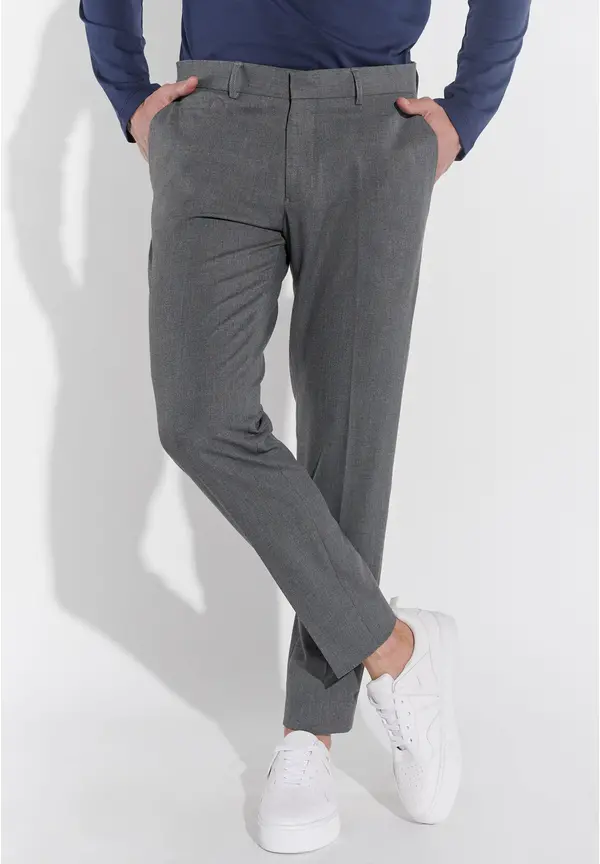 Steffen Klein Anzughose Schmal Slim Fit Knöchellang in Grau melange Riesige Ersparnisse