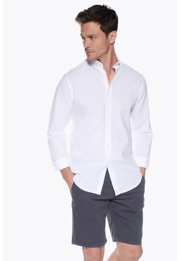 Steffen Klein Leinen-Hemd Slim Fit in Weiss Neueste Stile