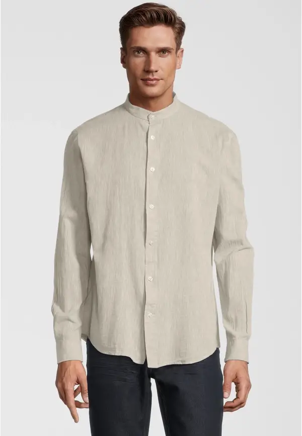 Steffen Klein Hemd Stehbund Leinen-Mix in beige Discount Store für neue Produkte