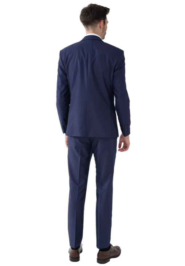 Steffen Klein 2-Teiliger Slim Fit Business Anzug Smoking 2-Knopf Sakko in marine strukturiert Speichern exportieren