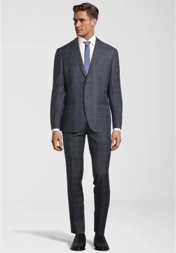 Steffen Klein 2-Teiliger Slim Fit Business Anzug Kariert 2-Knopf Sakko in blau kariert Sonderangebote