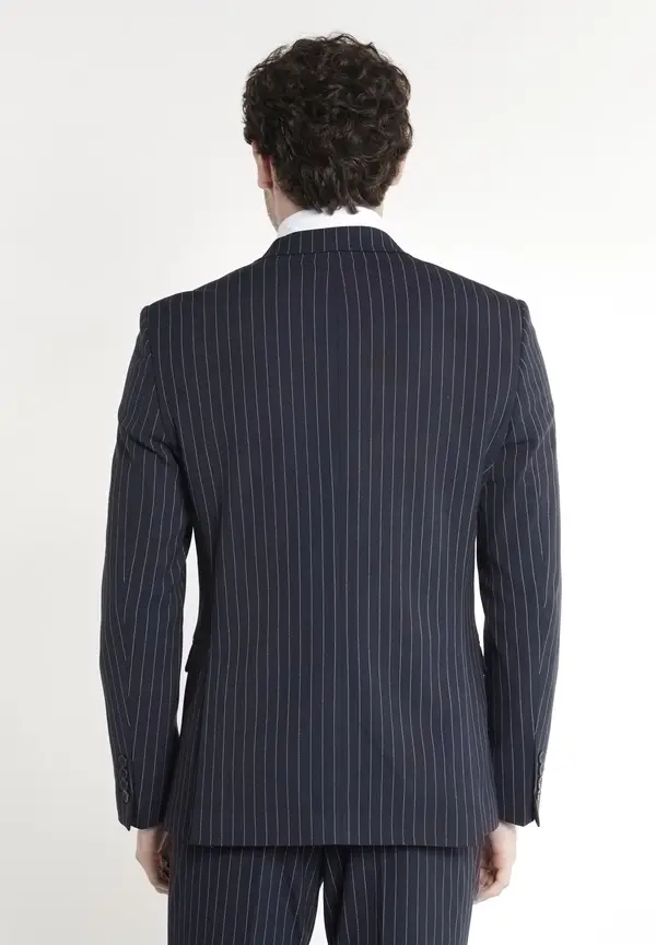 Steffen Klein Anzug Slim Fit Nadelstreifen in Marine Nur noch ein Tag übrig