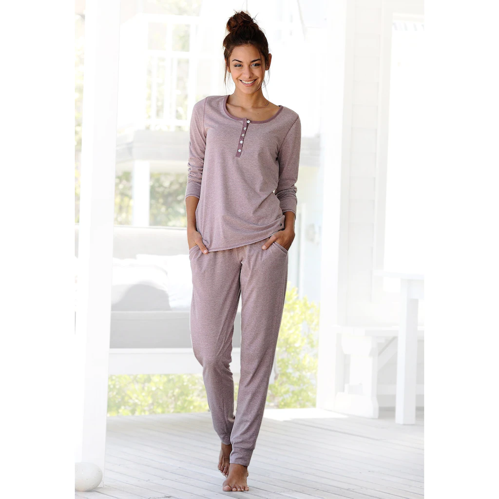Arizona Pyjama (2 tlg.) in melierter Qualität mit Knopfleiste kaufen