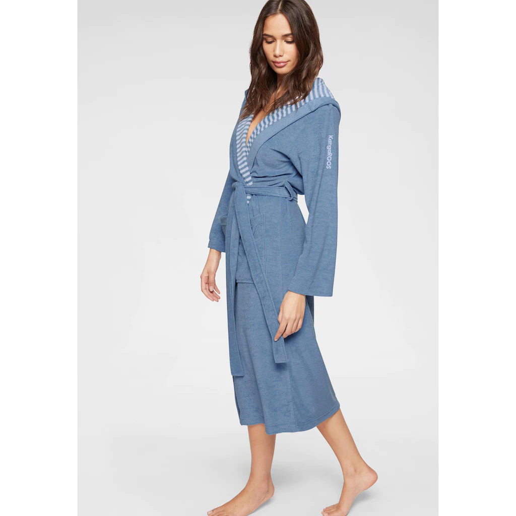KangaROOS Damenbademantel »Dalia ideal für Sauna & Spa Hotelbademantel Morgenmantel« (1 St.) Uni-Farben und innen mit Streifen Bademantel mit Taschen XS-2XL