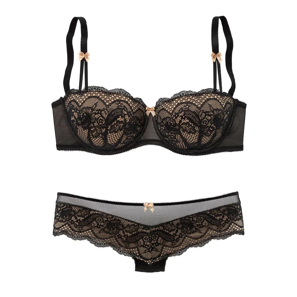 s.Oliver Set: Schalen-BH (Set 2 tlg. mit Low Waist Panty) mit feiner blumiger Spitze und zarten Zierschleifen sexy Dessous ▷ für Wochenangebot