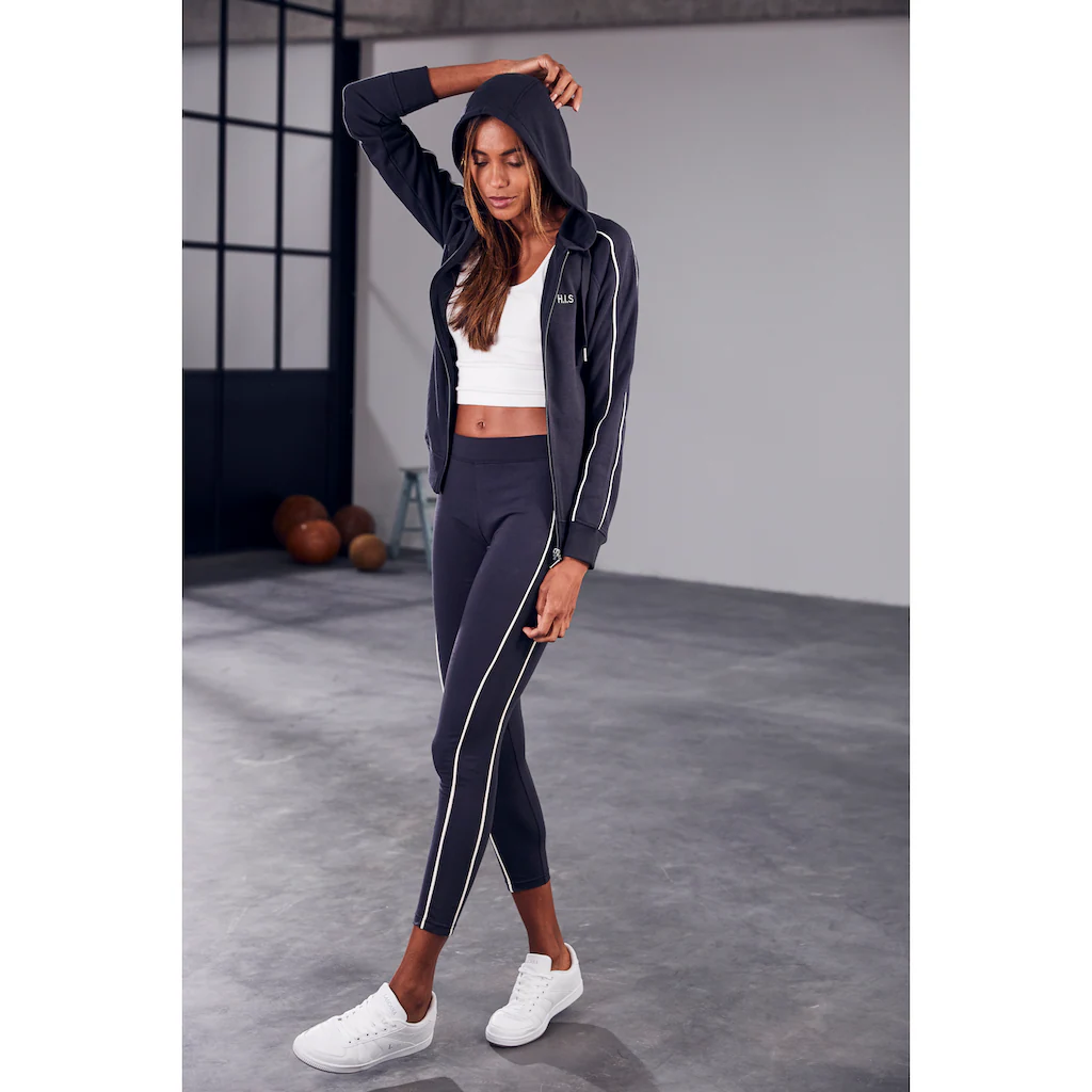 H.I.S Kapuzensweatjacke mit Piping an den Ärmeln Loungeanzug Black Friday Preise