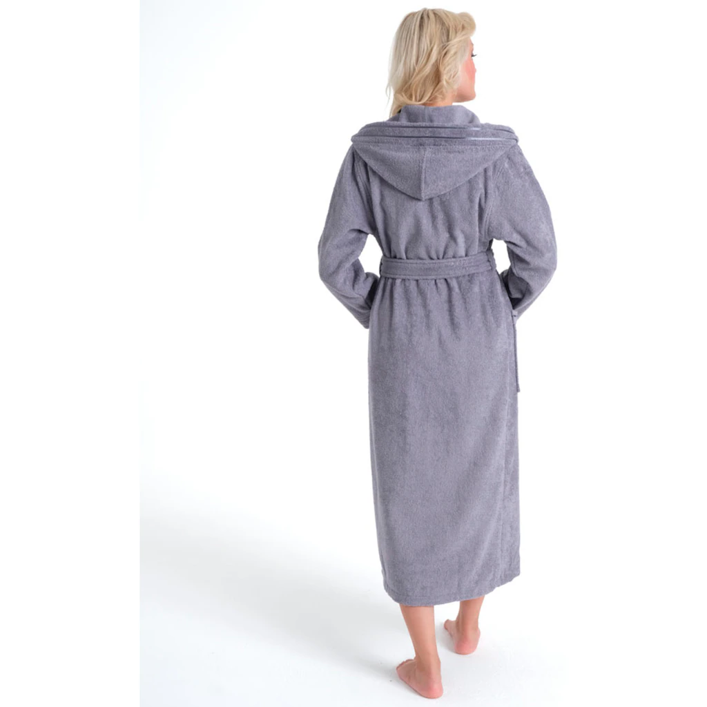 Bruno Banani Damenbademantel »Clement ideal für Sauna & Spa Hotelbademantel Morgenmantel« (1 St.) 100% Baumwolle einfarbig glänzende Streifen-Bordüre Taschen XS-3XL VIP-Rabatte