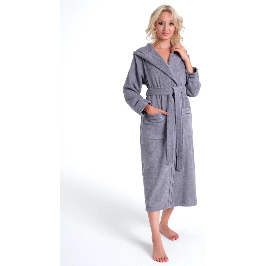 Bruno Banani Damenbademantel »Clement ideal für Sauna & Spa Hotelbademantel Morgenmantel« (1 St.) 100% Baumwolle einfarbig glänzende Streifen-Bordüre Taschen XS-3XL VIP-Rabatte