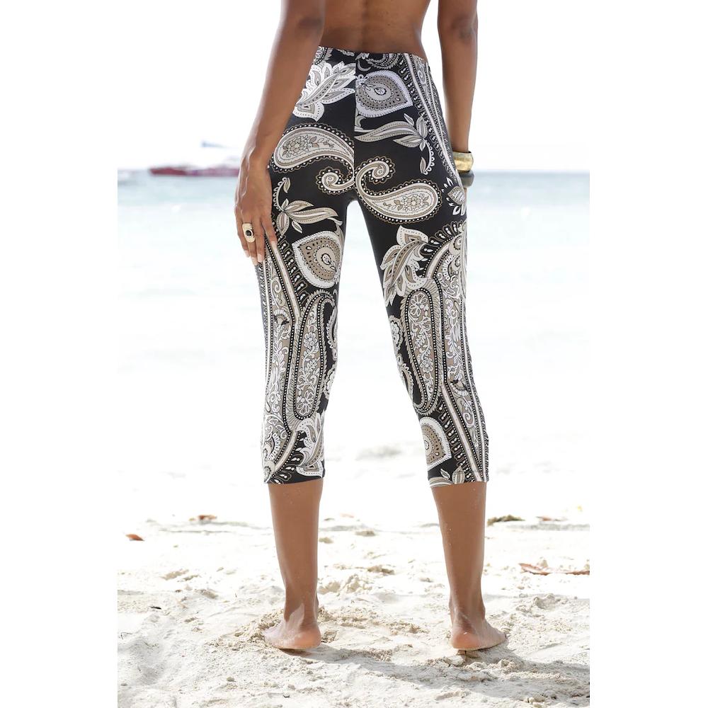 LASCANA Caprileggings mit Zierbändern am Beinabschluss Allover-Druck 3/4-Länge Letzter Tag