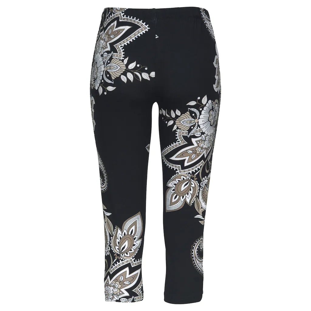 LASCANA Caprileggings mit Zierbändern am Beinabschluss Allover-Druck 3/4-Länge Letzter Tag