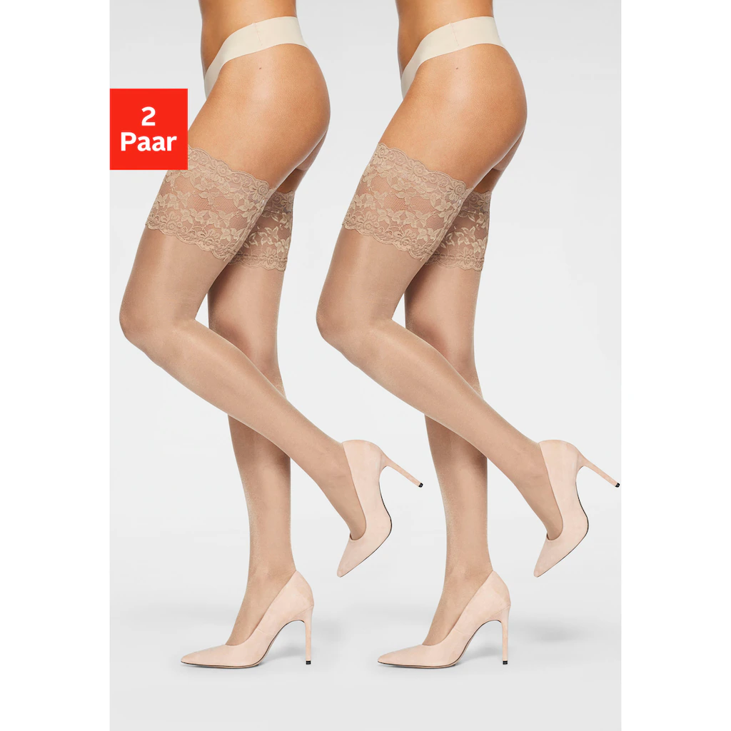 Vivance Halterlose Feinstrümpfe (2 Paar) mit breitem Spitzenband ▷ für Online Outlet
